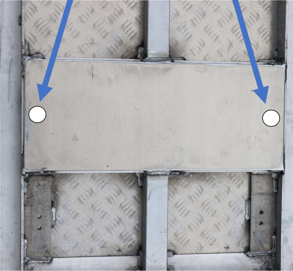Holes drilled in the 0.25in aluminium plate to secure the platform to the load bar
